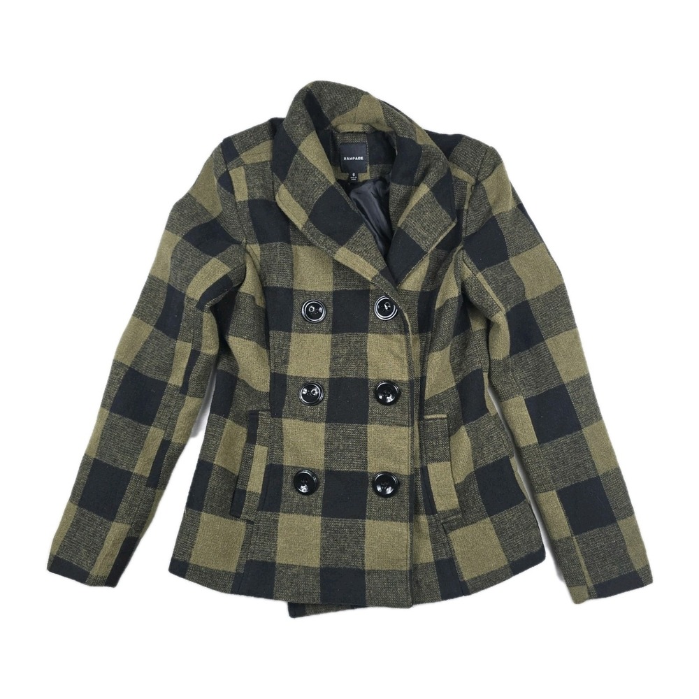Rampage Y2K Peacoat‎ Small Juniors Olive Green Caviar Plaid Grunge Preppy Jacket